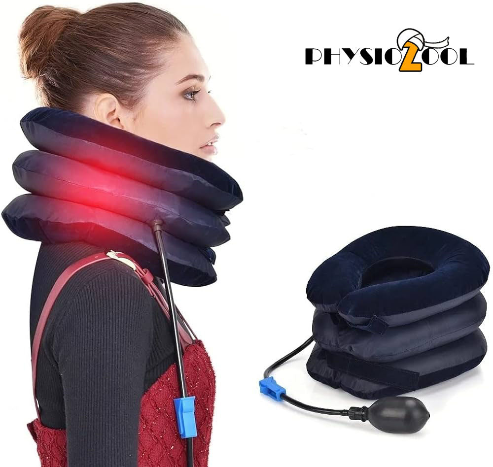 PhysioZool Cervical Neck Traction Device, Neck Stretcher, Neck Traction Device for Neck Pain Relief, Cervical Neck Traction Device, Inflatable Neck Brace & Neck Decompression (Blue) Seller Assistant:  Fetching data...
