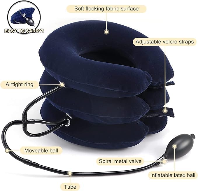 PhysioZool Cervical Neck Traction Device, Neck Stretcher, Neck Traction Device for Neck Pain Relief, Cervical Neck Traction Device, Inflatable Neck Brace & Neck Decompression (Blue) Seller Assistant:  Fetching data...