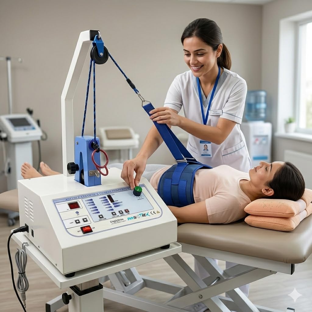 PHYSIOTREX® Digital Traction Unit for Cervical & Lumbar Therapy – Advanced Solid-State Traction Machine | Adjustable Hold & Rest Times | Static & Intermittent Modes | Traction Force Up to 45kg | Built-In Patient Safety Features