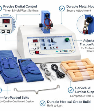 PHYSIOTREX® Digital Traction Unit for Cervical & Lumbar Therapy – Advanced Solid-State Traction Machine | Adjustable Hold & Rest Times | Static & Intermittent Modes | Traction Force Up to 45kg | Built-In Patient Safety Features
