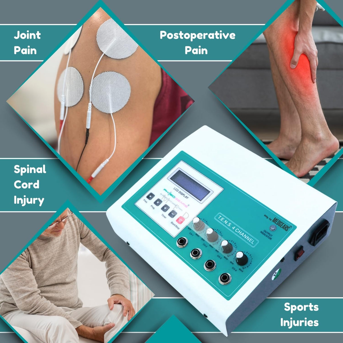 Physiogears Electro Therapy Tens 4 Channel LCD Model (Tens electrode)