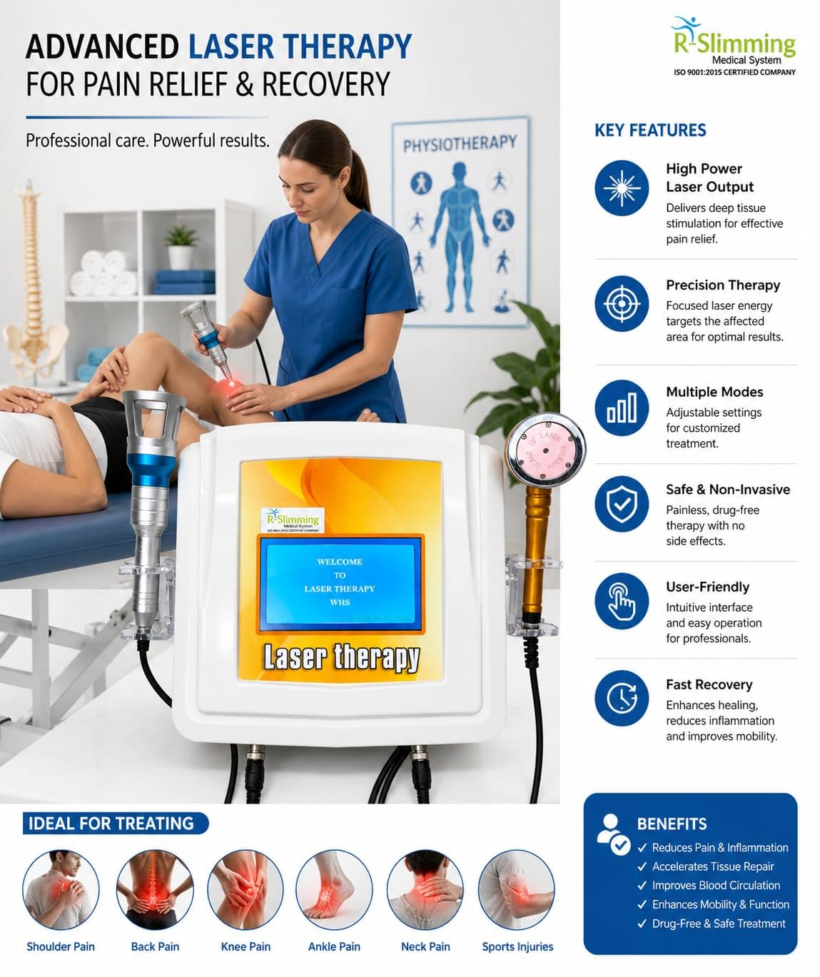 Advanced Laser Therapy Machine for Pain Relief, Physiotherapy and Rehabilitation, High Power Output, Multiple Modes