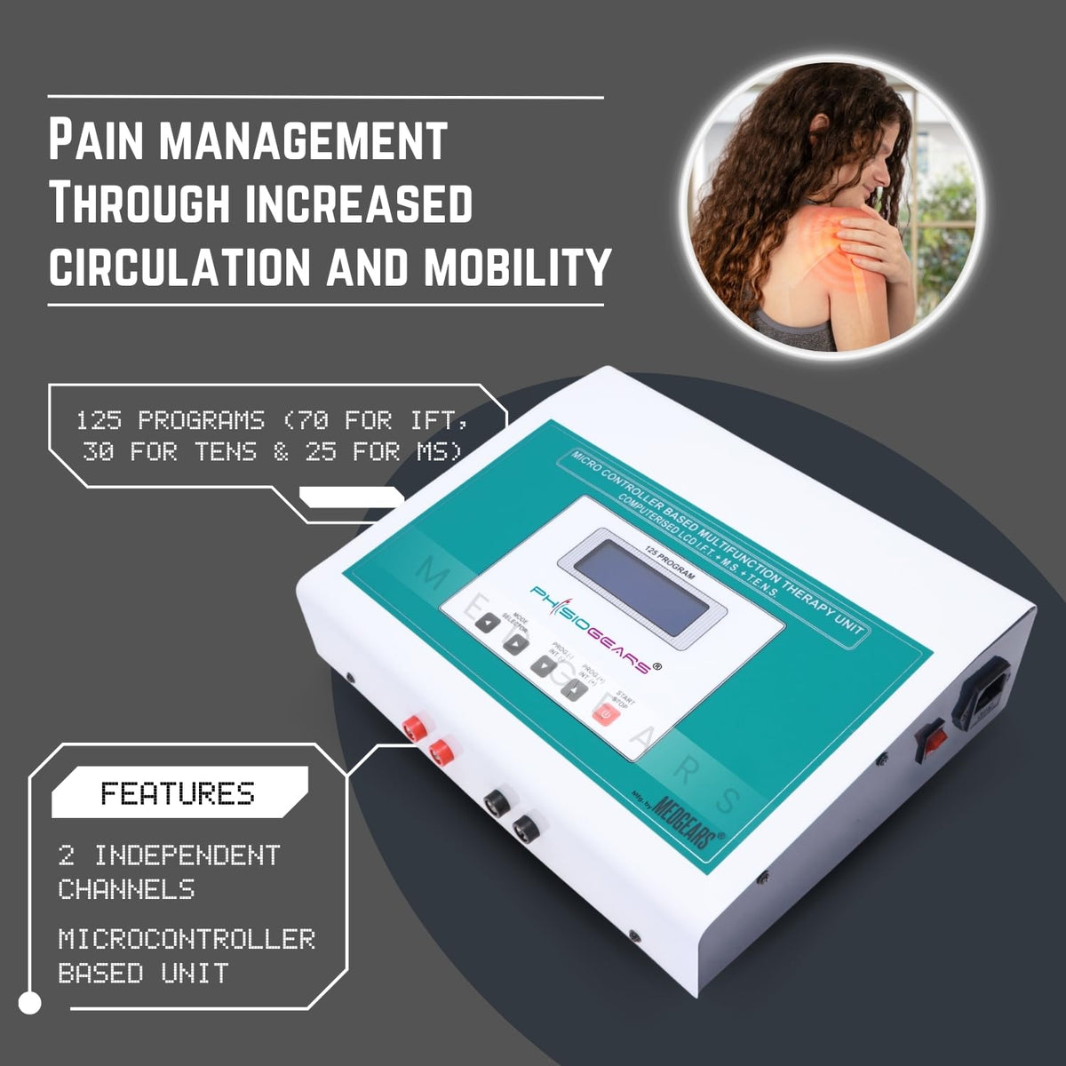 Physiogears physio solutions White Electro Therapy Combination Therapy (Ift+Ms+Tens) (Self Adhesive Pad)