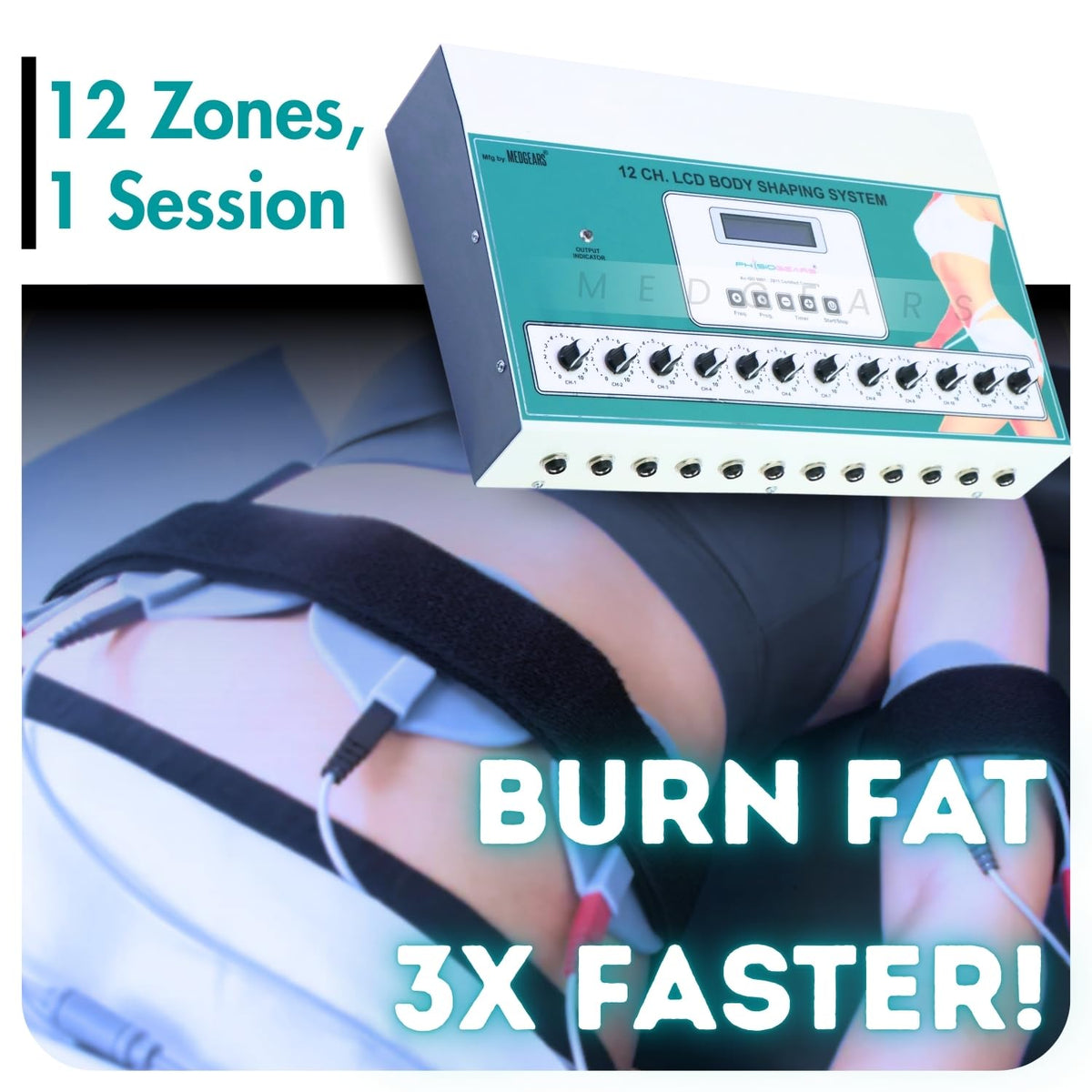 Physiogears 12 Channel Slimmer Machine for 24 Pads Weight Loss Fat Removal Body Slimming Massager with One Year Warranty (Electrode Pad), Off White