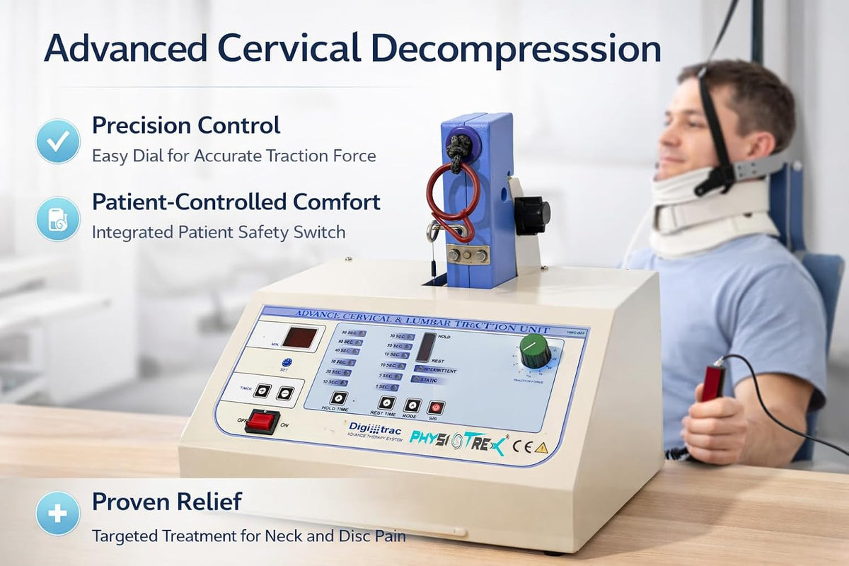PHYSIOTREX® Digital Traction Unit for Cervical & Lumbar Therapy – Advanced Solid-State Traction Machine | Adjustable Hold & Rest Times | Static & Intermittent Modes | Traction Force Up to 45kg | Built-In Patient Safety Features