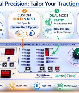 PHYSIOTREX® Digital Traction Unit for Cervical & Lumbar Therapy – Advanced Solid-State Traction Machine | Adjustable Hold & Rest Times | Static & Intermittent Modes | Traction Force Up to 45kg | Built-In Patient Safety Features