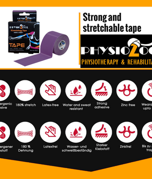 PhysioZool Kinesiology Tape, 5cmx5m Breathable and Waterproof Latex Free Physio Tape Sports Tape for Muscles & Joints, Pain Relief and Injury Recovery