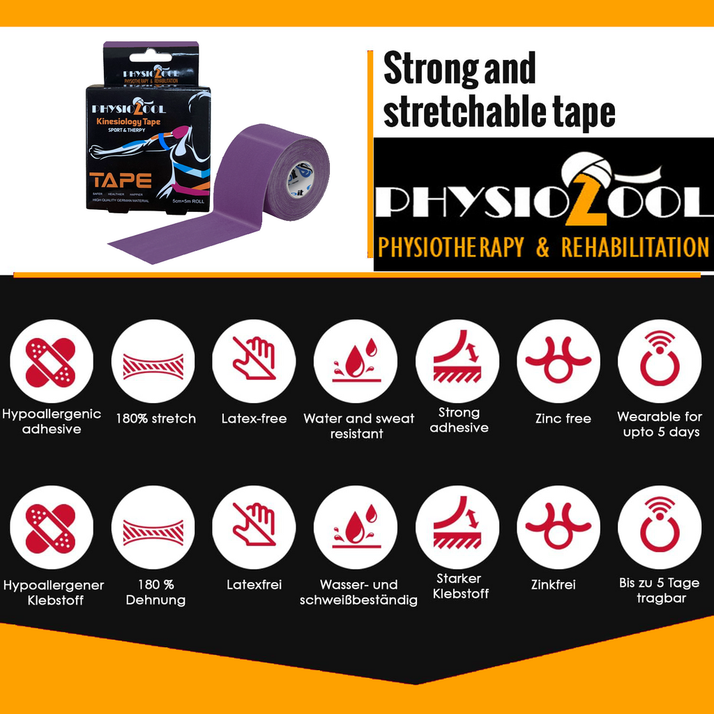 PhysioZool Kinesiology Tape, 5cmx5m Breathable and Waterproof Latex Free Physio Tape Sports Tape for Muscles & Joints, Pain Relief and Injury Recovery
