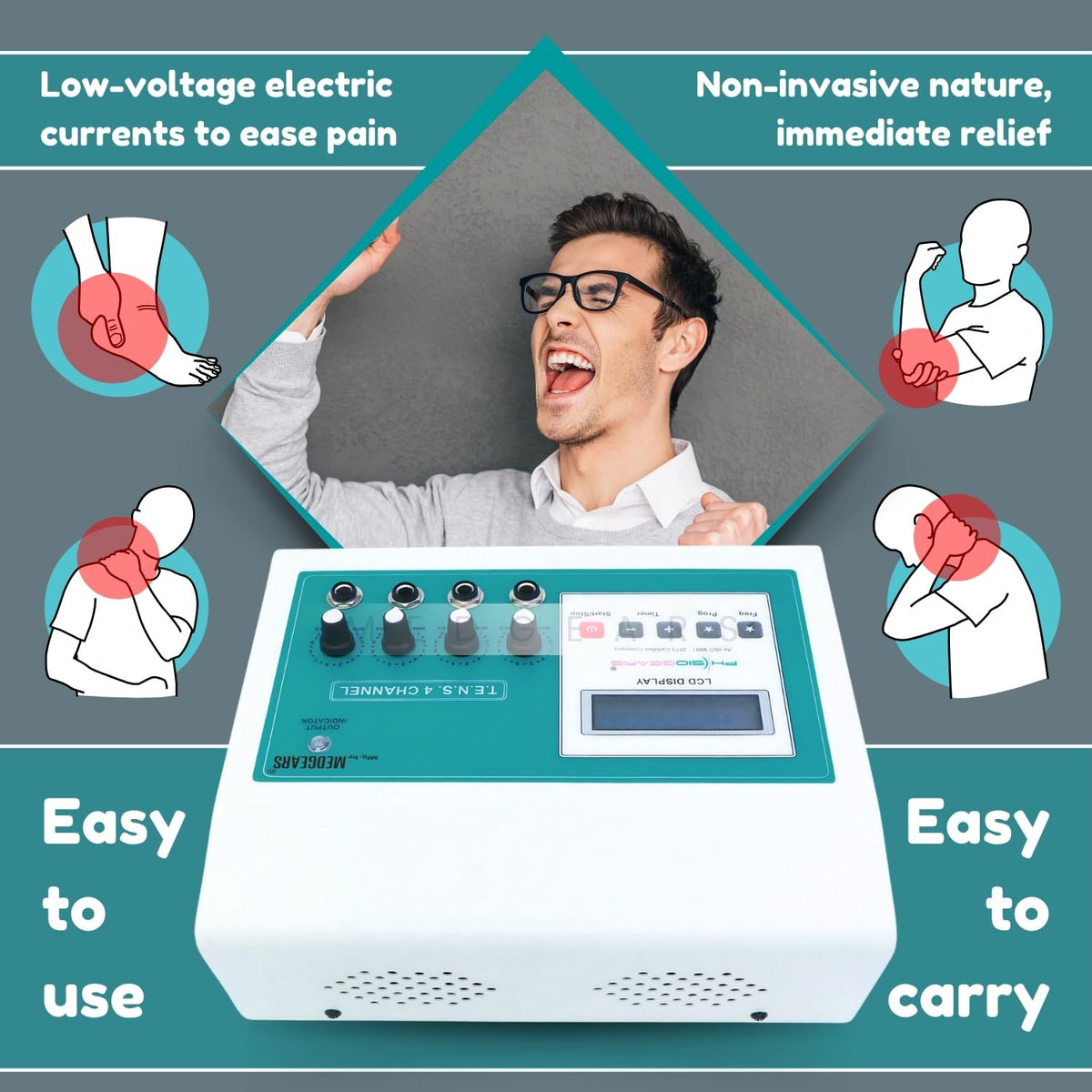 Physiogears Electro Therapy Tens 4 Channel LCD Model (Tens electrode)