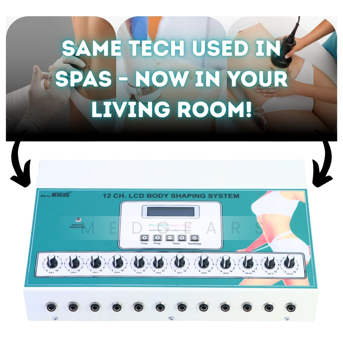 Physiogears 12 Channel Slimmer Machine for 24 Pads Weight Loss Fat Removal Body Slimming Massager with One Year Warranty (Electrode Pad), Off White