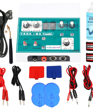 Physiogears Muscle Stimulator Tens+MS Deluxe Machine for Physiotherapy Tens Machine portable electrotherapy combo pain Relief Device one Year Warranty