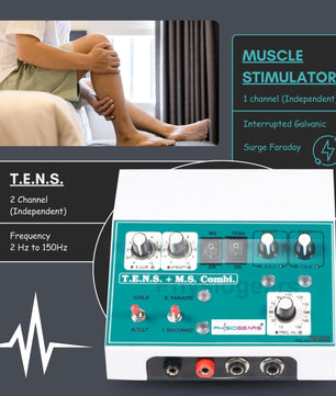 Physiogears Muscle Stimulator Tens+MS Deluxe Machine for Physiotherapy Tens Machine portable electrotherapy combo pain Relief Device one Year Warranty