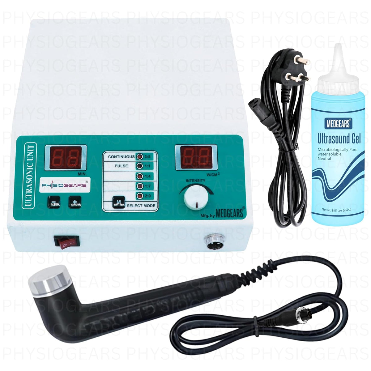 Physiogears Digital Unit Ultrasound Whole_Body Physiotherapy Machine For Pain Relief, Corded Electric Body Massager, Simple White