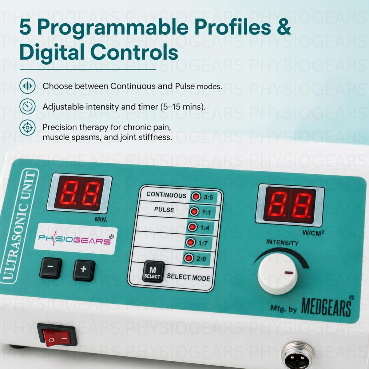 Physiogears Digital Unit Ultrasound Whole_Body Physiotherapy Machine For Pain Relief, Corded Electric Body Massager, Simple White
