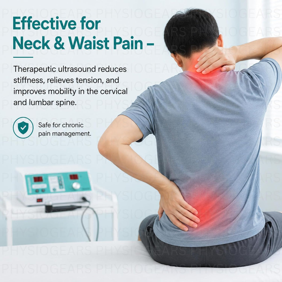 Physiogears Digital Unit Ultrasound Whole_Body Physiotherapy Machine For Pain Relief, Corded Electric Body Massager, Simple White
