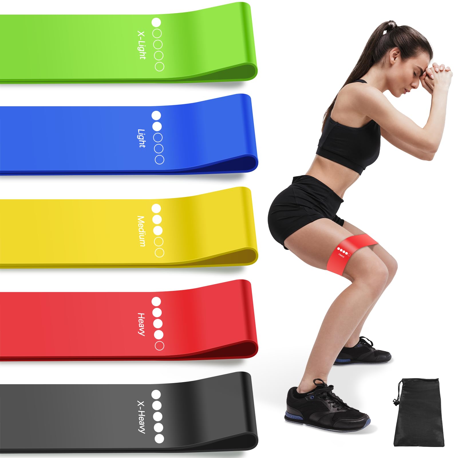 Resistance Bands for Working Out, Exercise Bands Resistance Bands Set with 5 Resistance Levels, Multi-Colored Workout Bands for Indoor and Outdoor Fitness, Leg Strength Training, Rehab, Yoga