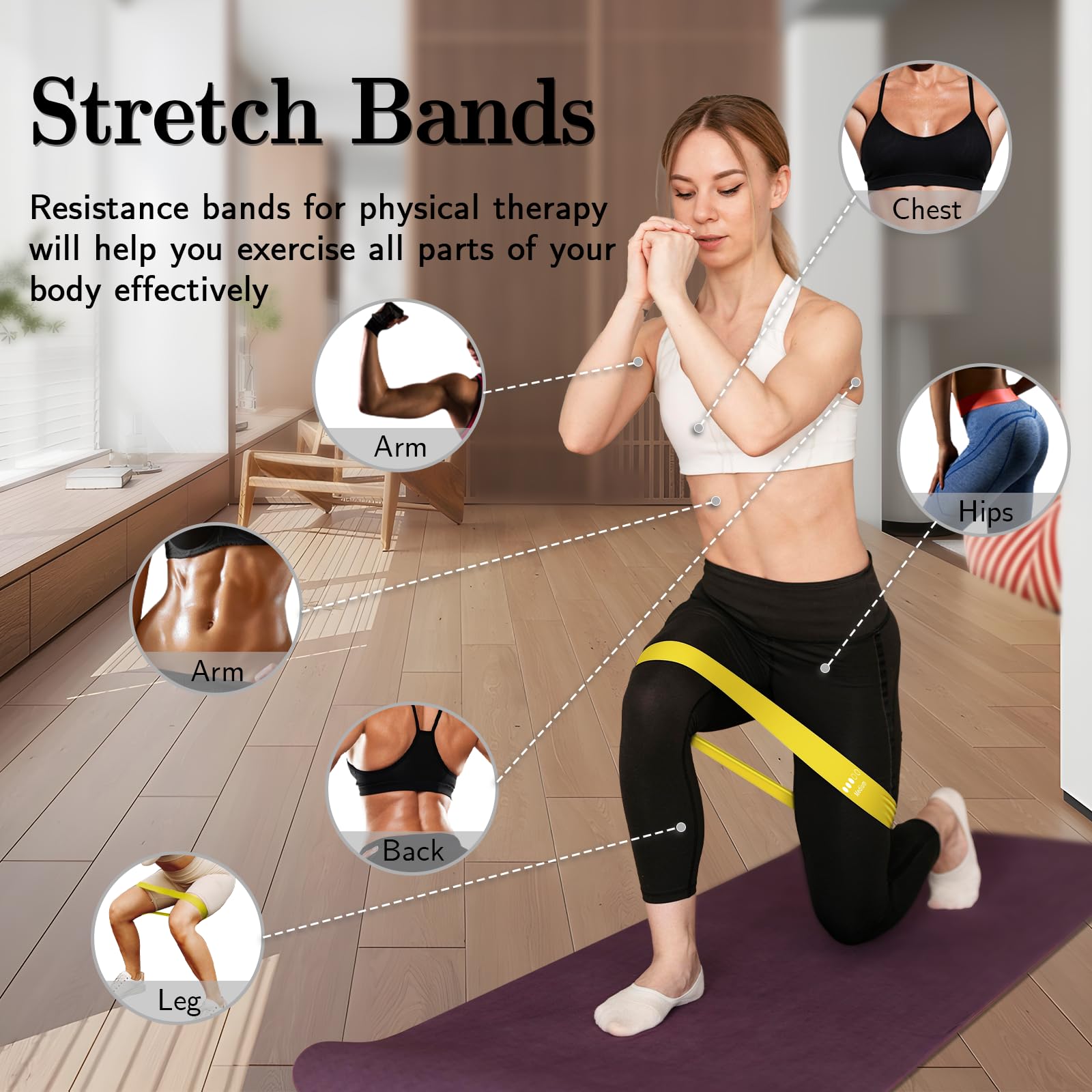 Resistance Bands for Working Out, Exercise Bands Resistance Bands Set with 5 Resistance Levels, Multi-Colored Workout Bands for Indoor and Outdoor Fitness, Leg Strength Training, Rehab, Yoga